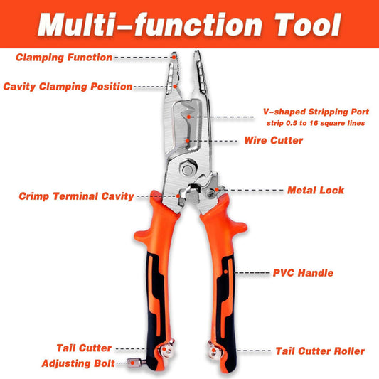 Multi-Function Insulated Wire Stripper with Cutter and Crimper