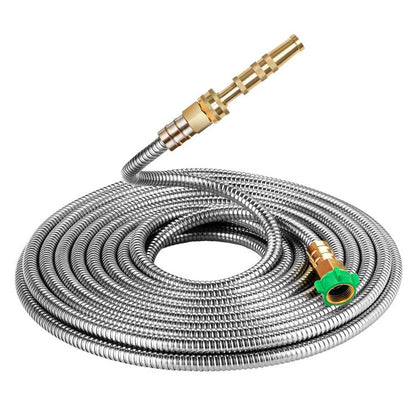 Kink-Resistant Stainless Steel Garden Hose with Adjustable Brass Nozzle