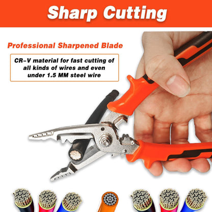 Multi-Function Insulated Wire Stripper with Cutter and Crimper