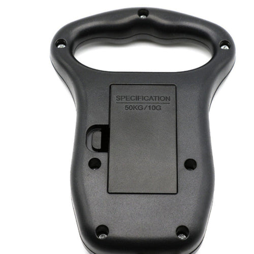 Black digital scale with specifications on a white background